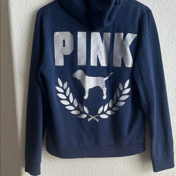 PINK Victoria's Secret Navy Hoodie with Silver Accents - Picture 2 of 3